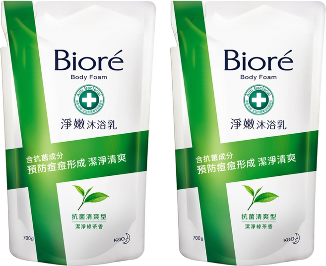 Biore 蜜妮 台灣公司貨 淨嫩沐浴乳 潔淨綠茶香 抗菌清爽型 補充包, 700g, 2包