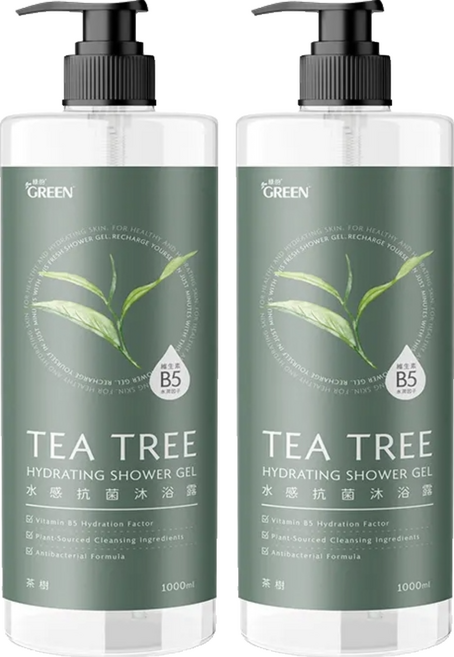 GREEN 綠的 水感抗菌 沐浴露 茶樹, 1L, 2件