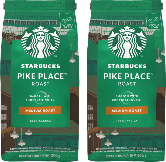 STARBUCKS 星巴克 派克市場烘焙咖啡豆, 咖啡豆(無研磨), 200g, 2包
