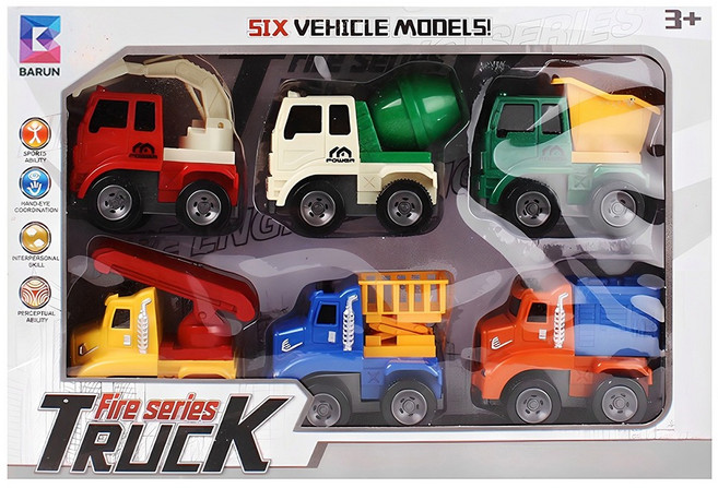 바른 미니 중장비 트럭 작동완구 6종 세트, 혼합색상, 1세트