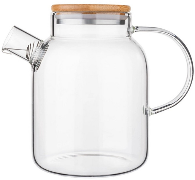 日本 FOREVER 日式 竹蓋耐熱玻璃把手花茶壺, 透明色, 1個, 1.8L