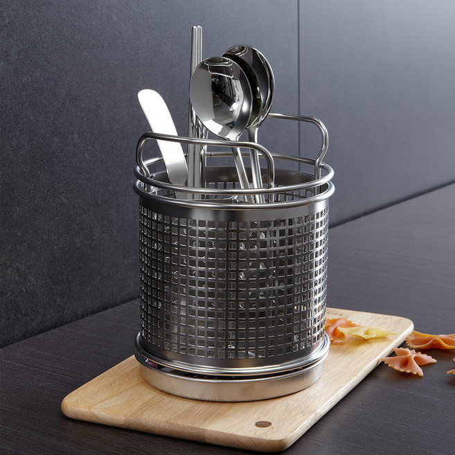 4BNK 올스텐 물빠짐 튤립 원형 수저통, 실버, 1개