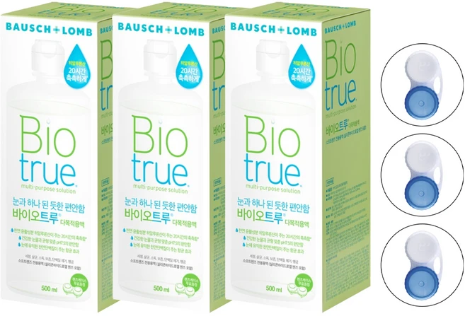 바이오트루 다목적용액 + 렌즈 케이스 1p, 500ml, 3개 - 쿠팡