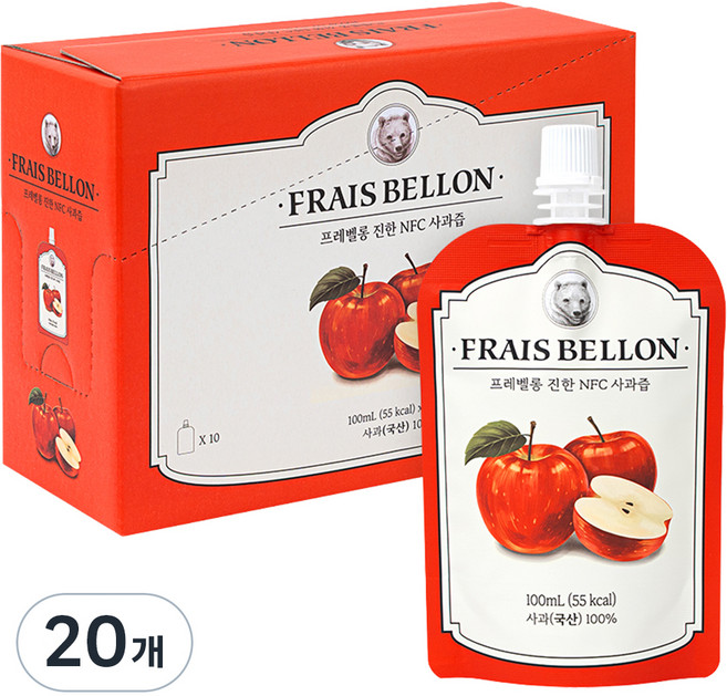 프레벨롱 진한 NFC 사과즙, 20개, 100ml