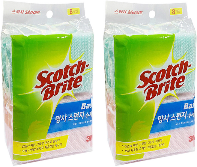 스카치브라이트 3M 베이직 망사 스펀지 수세미, 8개, 2세트