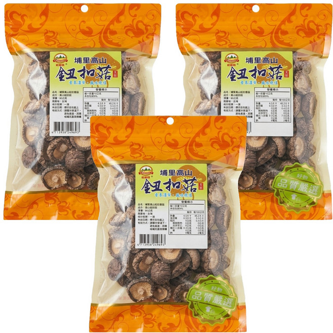 WON LAI WON 旺來旺 埔里高山鈕扣菇, 90g, 3包