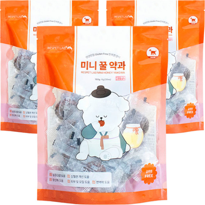 리스펫랩 강아지 미니약과 트릿, 면역력 강화, 180g, 3개