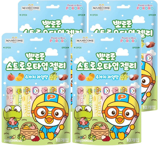 마미꼬미 뽀로로 스트로우타입젤리 10개입, 200g, 4개