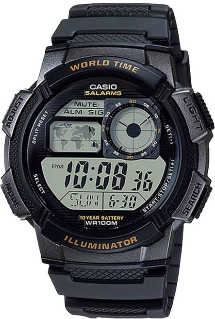 카시오 남성용 100m방수 디지털 손목시계 AE-1000W-1A + 액정필름 세트