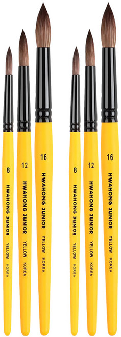 화홍 주니어 수채화용 붓 3종 세트 옐로우, 8호, 12호, 16호, 2세트