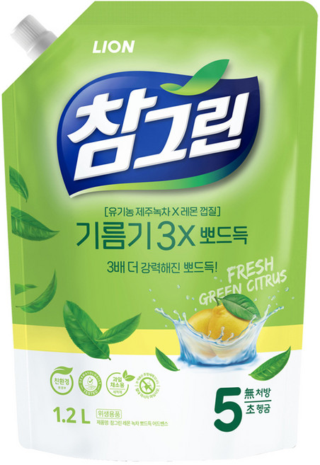 참그린 레몬 녹차 뽀드득 어드밴스 주방세제 리필, 1.2L, 1개