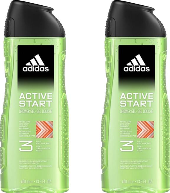 adidas 愛迪達 男性三合一潔顏洗髮沐浴露 能量激活, 400ml, 2瓶