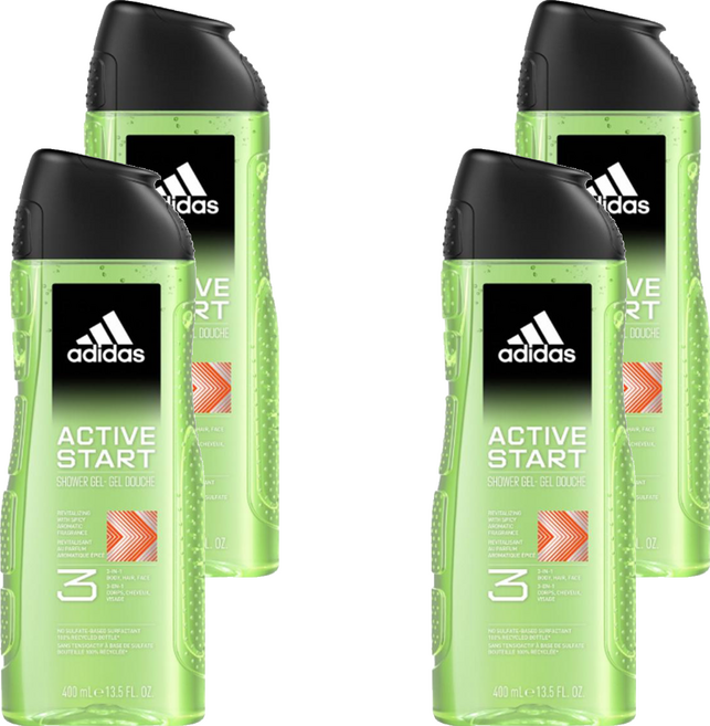 adidas 愛迪達 男性三合一潔顏洗髮沐浴露 能量激活, 400ml, 4瓶