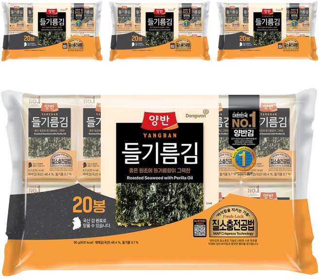 양반 들기름김, 90g, 4개