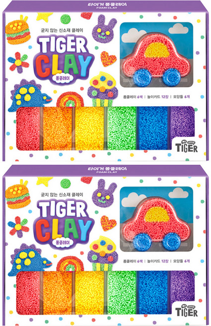 마이리틀타이거 폼클레이 6p + 놀이카드 12p + 모양틀 6p 세트, 2세트, 혼합색상