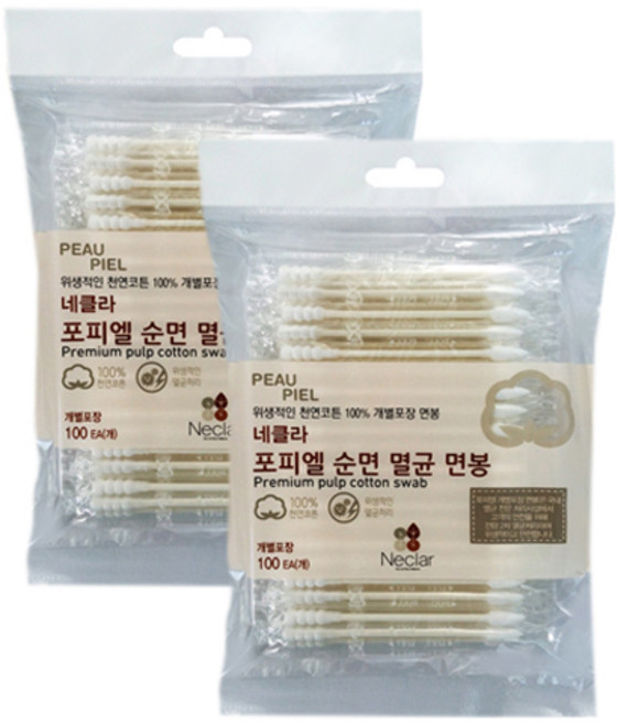네클라 포피엘 순면 멸균 면봉, 100개입, 2개