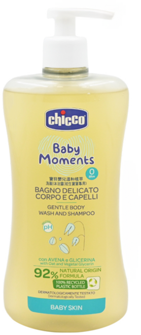 chicco 寶貝嬰兒溫和植萃洗髮 沐浴露 初生寶寶專用, 500ml, 1瓶