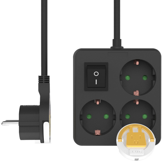 러그 미니 스위치 멀티탭 3구 LUG-B-S03K-1.5 + 안전커버, 50cm, 블랙(멀티탭), 랜덤 발송(커버), 1개