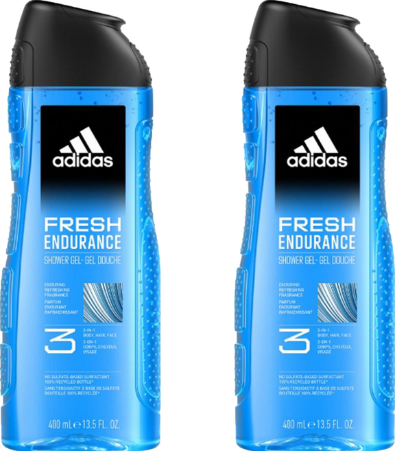 adidas 愛迪達 男性三合一潔顏洗髮沐浴露 清爽長效, 400ml, 2瓶