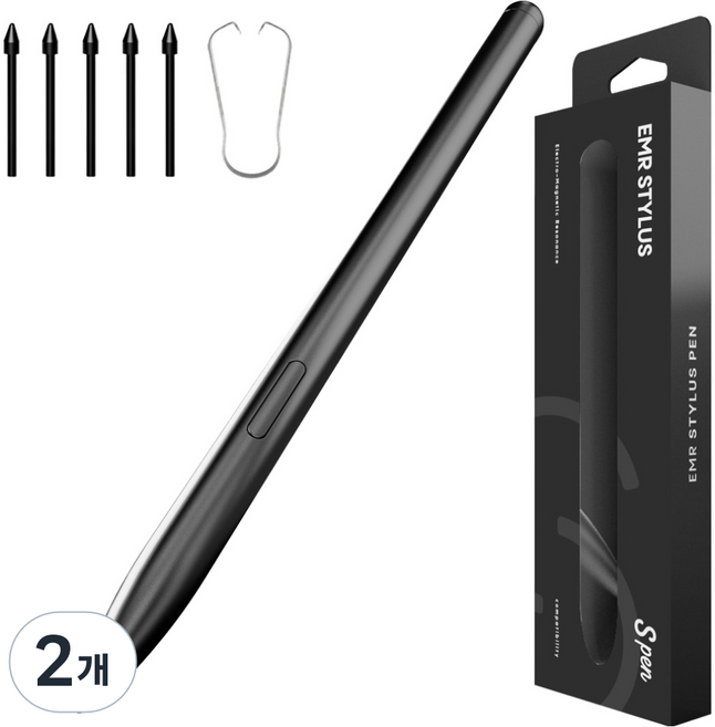 누아트 갤럭시탭 S펜 호환 EMR 스타일러스 터치펜, 블랙, 2개