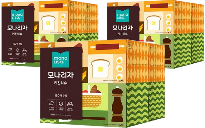 모나리자 천연펄프 키친티슈, 150매, 12개