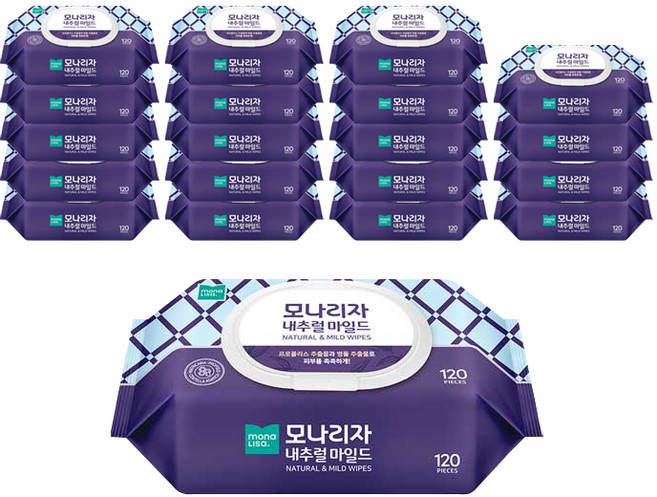 모나리자 내추럴 마일드 물티슈, 120매, 20개