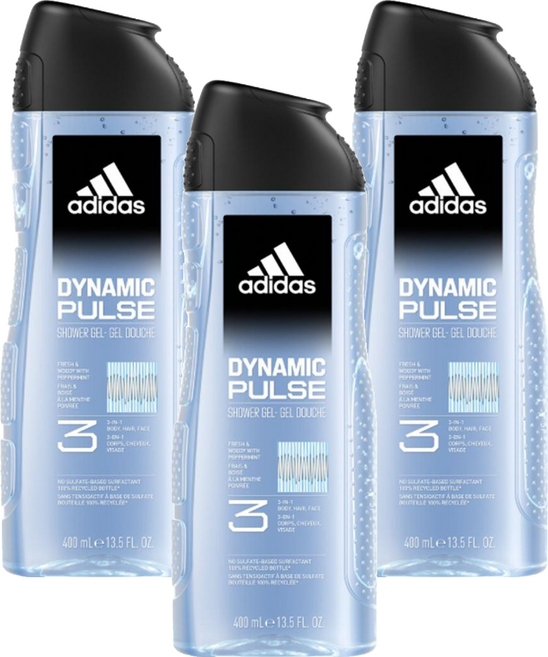 adidas 愛迪達 男性三合一潔顏洗髮沐浴露 超越活力, 400ml, 3瓶