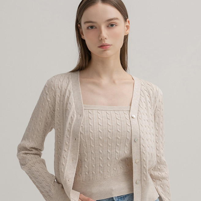 아틀리에나인 여성용 크롭 케이블 니트 탑 가디건 세트 R-CD-1862
