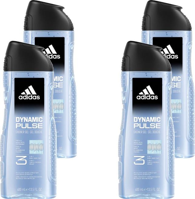 adidas 愛迪達 男性三合一潔顏洗髮沐浴露 超越活力, 400ml, 4瓶