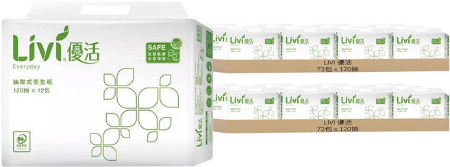 LIVI 優活 抽取式衛生紙, 12包, 12袋