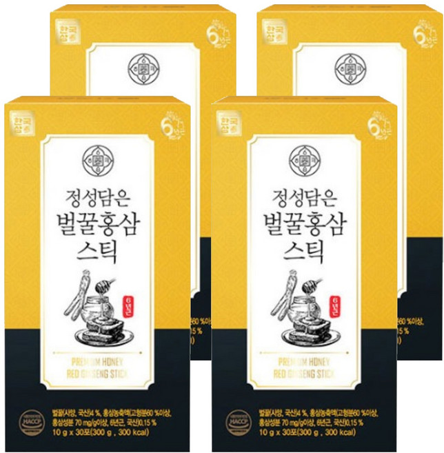 한국삼 정성담은 벌꿀홍삼스틱 30p, 4개, 300g