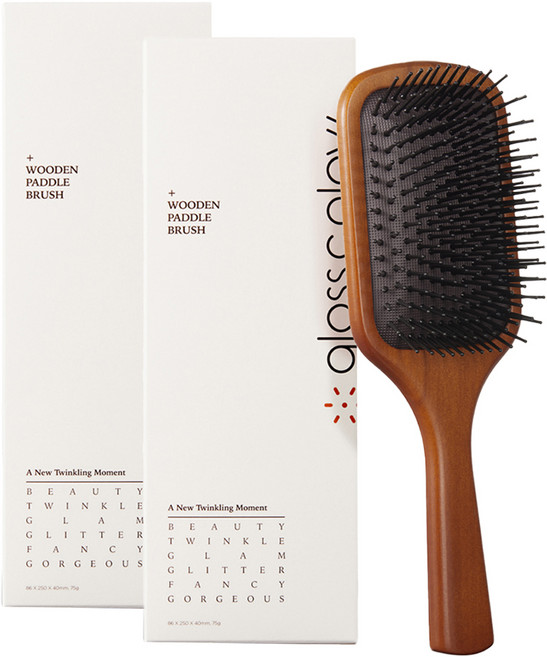 글로스앤글로우 퀵스타일 우든 패들 브러쉬, 브라운, 2개