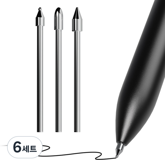 누아트 갤럭시탭 S펜 호환 교체형 메탈 볼펜 샤프 만년필형 펜촉 3p, 실버, 6세트