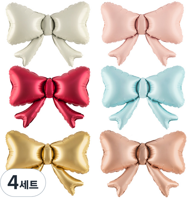 조이파티 리본 미니쉐입 은박 풍선 6종 세트, 크림, 핑크, 레드, 블루, 골드, 로즈골드, 4세트