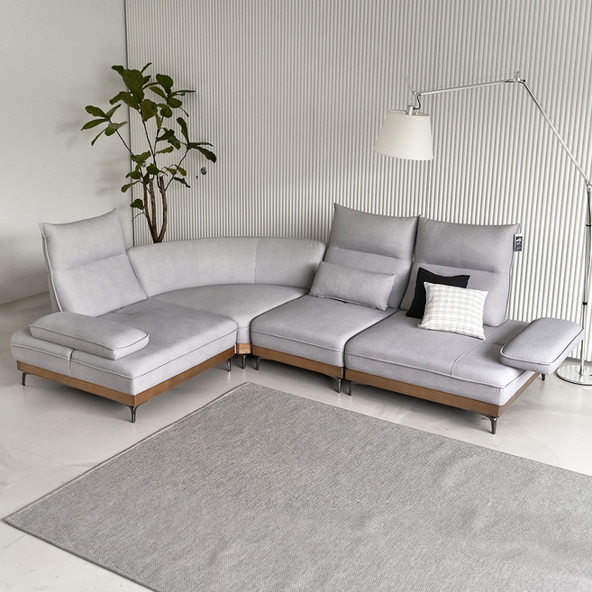 웰퍼니쳐 클레멘스 원목 스윙 코너형 소파 방문설치, 라이트 그레이