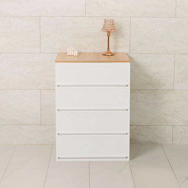 샤바스 컬러스토리 우드상판 서랍장, 4단, 화이트