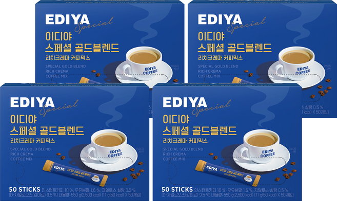 EDIYA COFFEE 經典三合一即溶咖啡, 11g, 50條, 4盒