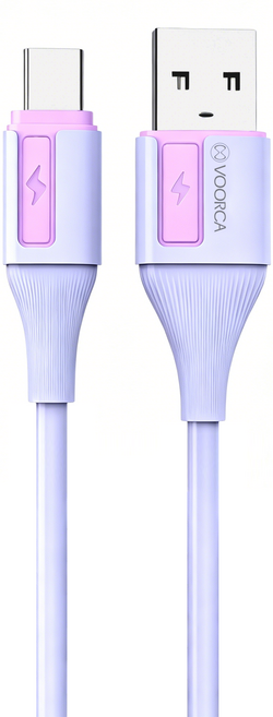 VOORCA USB-A To USB-C 極光硅膠充電線, 紫色, 1個, 120cm