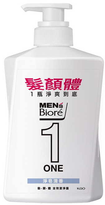 MEN's Biore 髮顏體潔淨露 淨皂清香, 480ml, 1瓶