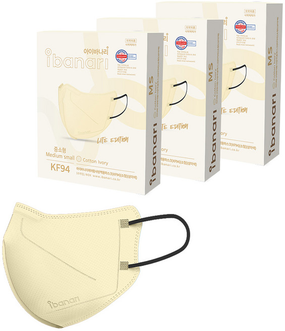 아이바나리 에어 황사 방역용 마스크 중소형 KF94, 10개입, 3개, 코튼 아이보리