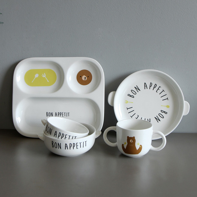 DOHO 디보나 유아 식기세트, 베어, 핸디플레이트+트레이+머그+핸디볼S+핸디볼M, 1세트