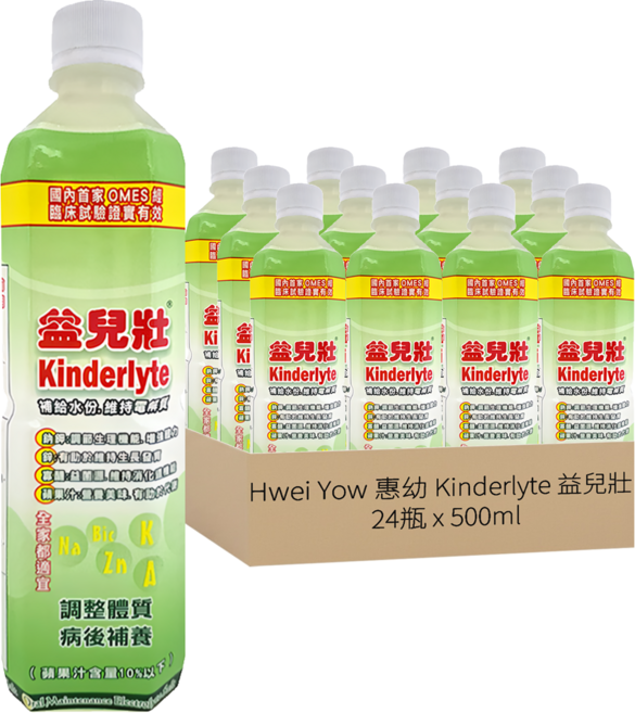 Hwei Yow 惠幼 Kinderlyte 益兒壯 電解質 電解水飲品 蘋果, 500ml, 24瓶