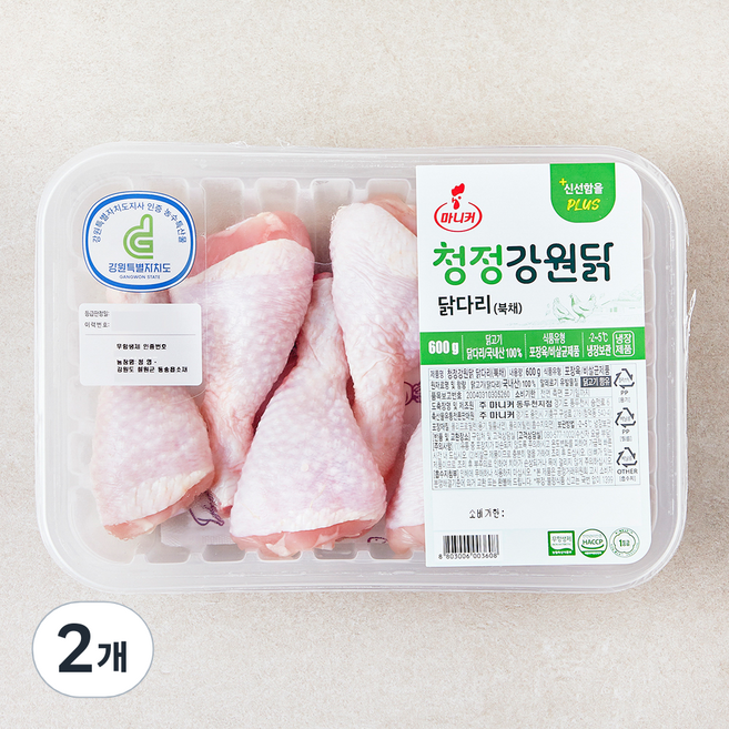 마니커 무항생제 인증 청정강원닭 닭다리 북채 (냉장), 2개, 600g