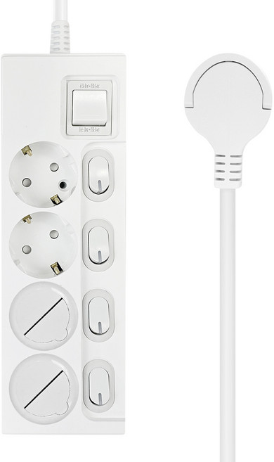 원스탑 제로갭 슬림 개별 스위치 멀티탭 4구 16A + 안전커버 2p, 1m, 클린화이트, 1세트