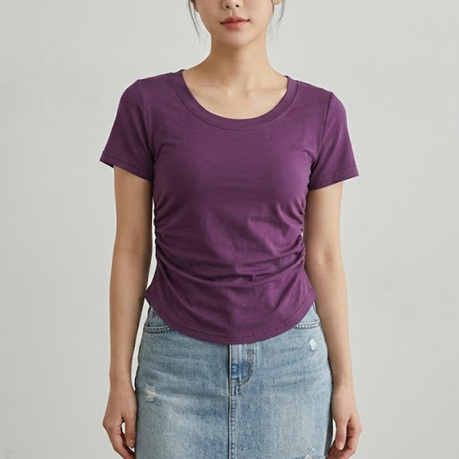 알로데 여성용 옆셔링 슬림 반팔 티셔츠