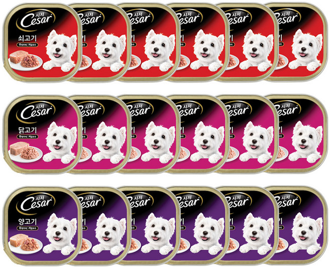 시저 1세 이상 강아지 베스트 버라이어티팩 주식캔, 혼합맛, 100g, 18개