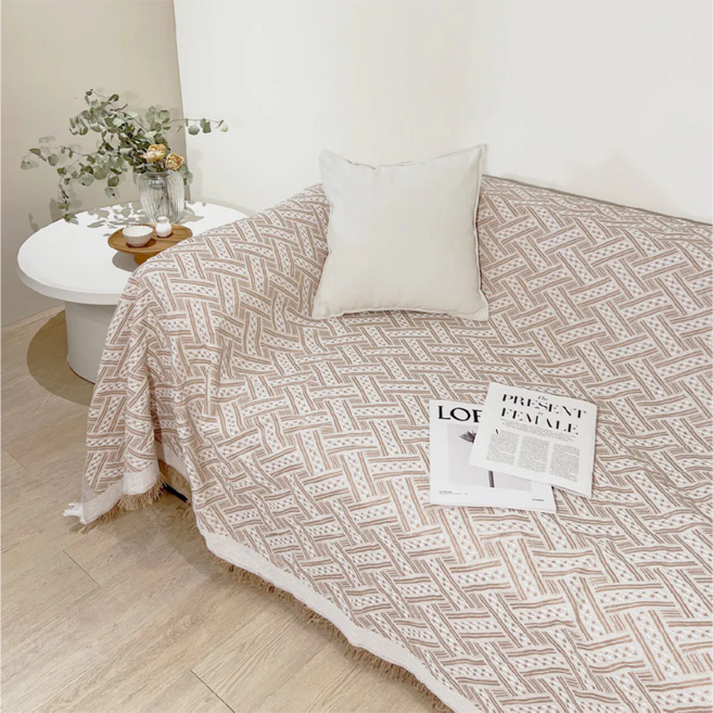 HOOM 禾慕生活 法式編織沙發布 波希米亞, 奶茶格色, 1件