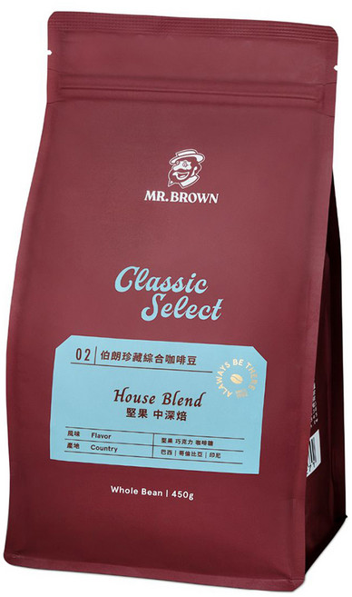 金車 MR.BROWN 伯朗咖啡 伯朗珍藏綜合咖啡豆 堅果 中深焙, 450g, 1包, 全豆咖啡（未研磨）