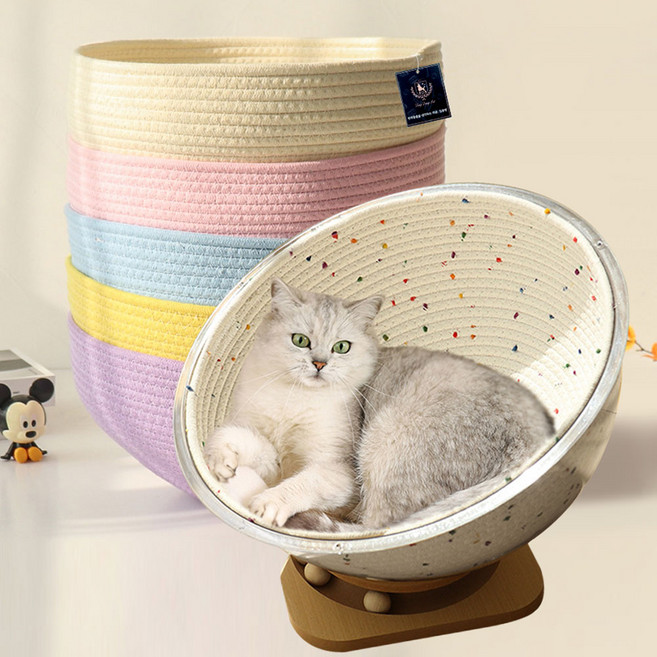 딩동펫 고양이 보울 스크래쳐 숨숨 바구니 하우스, 땡땡이화이트, 1개