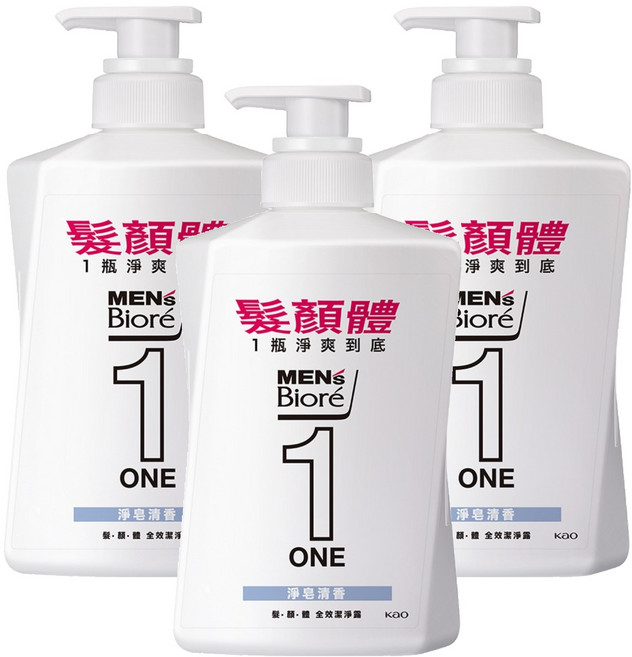 MEN's Biore 髮顏體潔淨露 淨皂清香, 480ml, 3瓶